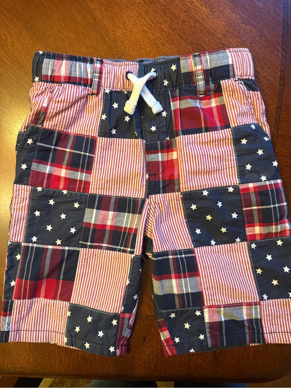 Gymboree Red, Navy & White Patchwork Star and Plaid Pajama Shorts